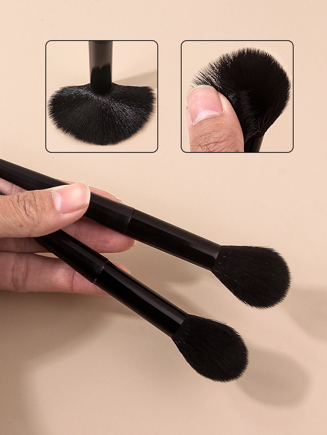 Pennello sciolto a forma di fiamma con setole in fibra morbida da 2 pezzi, pennello per fard, pennello per impostazione, pennello per trucco viso portatile, strumento per il trucco