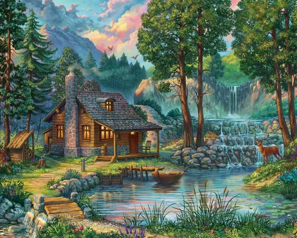 

Деревянный пазл в деревенском стиле Mountain Retreat, 1000 шт., пазл 75x50 см, лесная кабина ручной работы, ремесленный декор стен, подарки