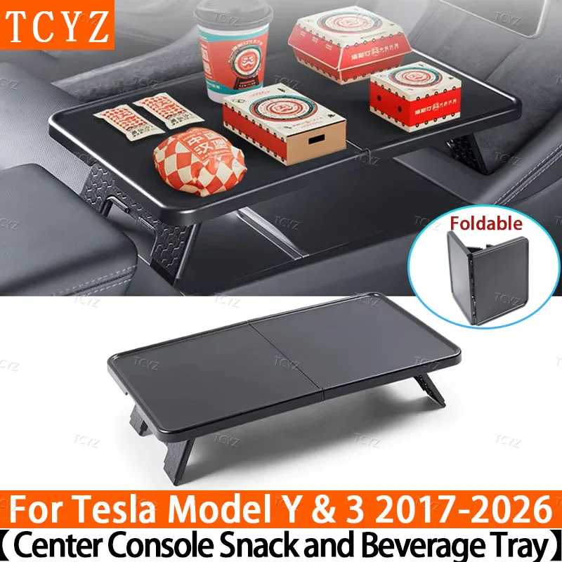 For Tesla Model 3 Y Folding central control small table board Dining Plate Bin PC+Silicone Accessories Interior Decoration Trim