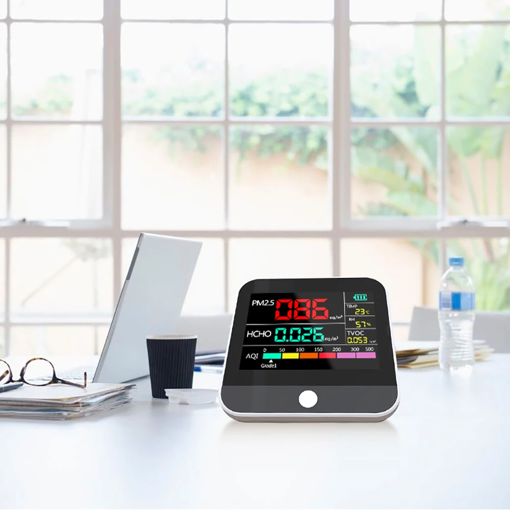 Multifunctional Air Quality Tester 8 in 1 with Digital Display for Monitoring Formaldehyde TVOC PM2.5 and Temperature