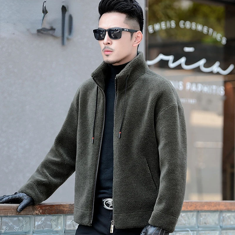 

2022 Autumn Winter Men New Stand Collar Casual Coats Men's Genuine Fur Solid Jackets Male Sheep Shearing Warm Outerwear N16