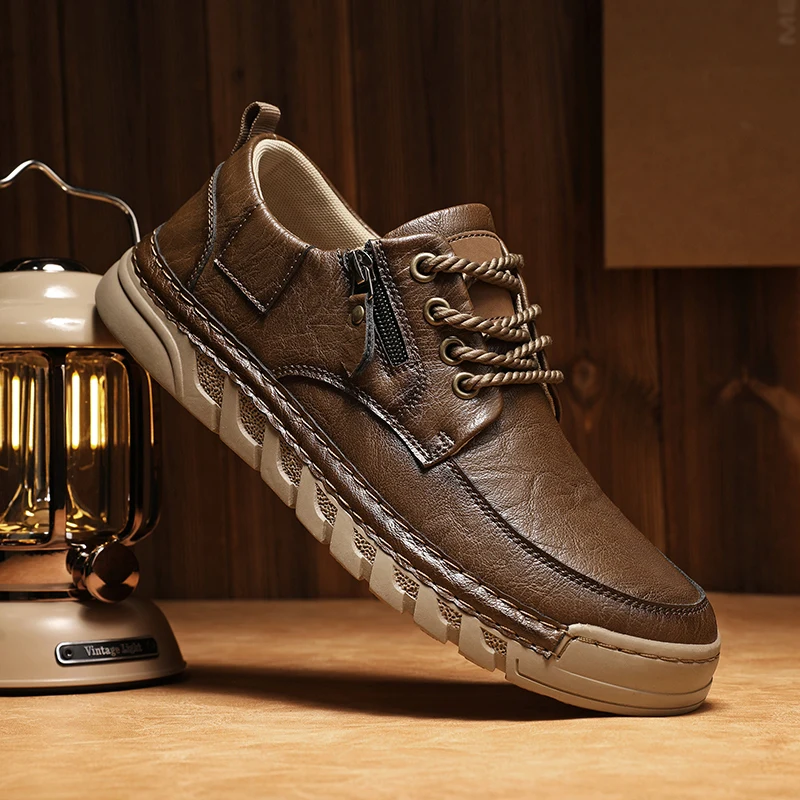 

Мужская повседневная обувь, сшитая вручную кожа из микрофибры с плоским ремешком, удобная повседневная мужская обувь, размеры 39-47