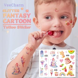 VeeCharm - Glitter Dreamy Pink & Purple Temporary Tattoos for Kids Girls - Safe, Waterproof - Birthday Decorations, 1/14 Sheet