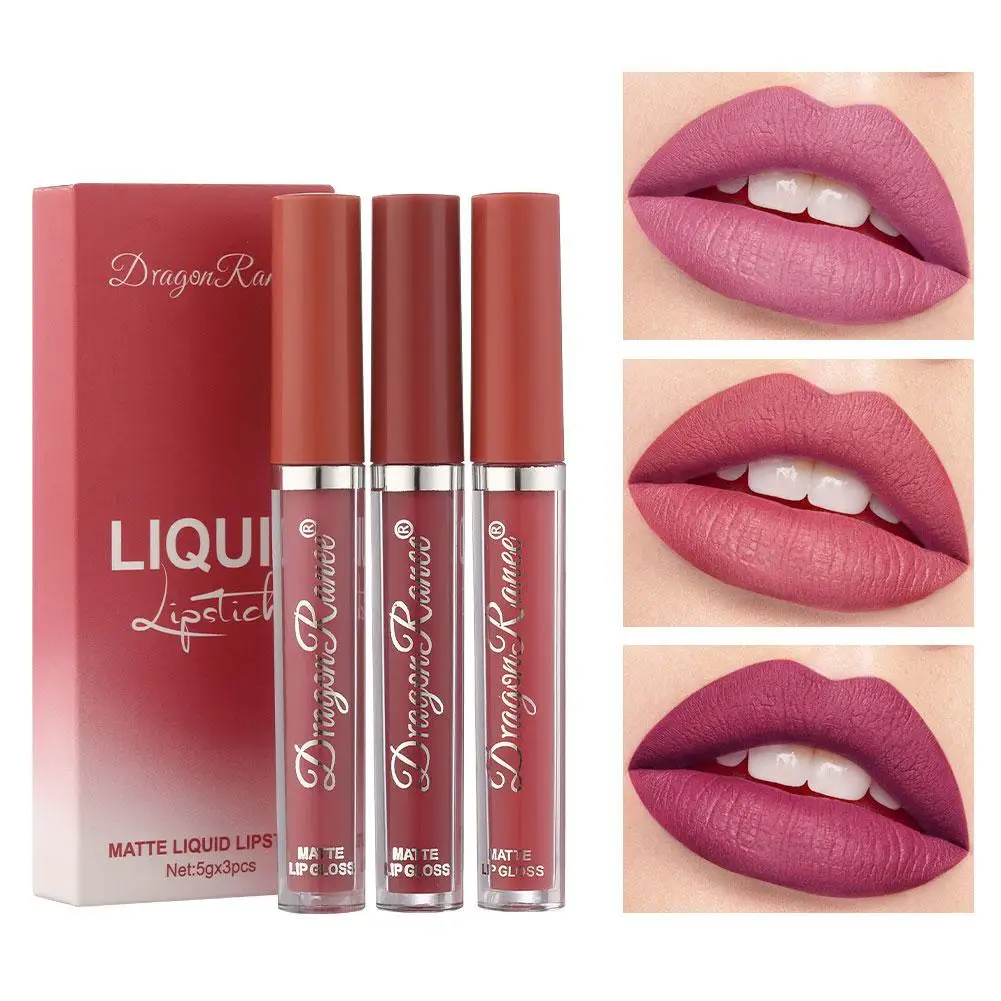 3 Colors Lip Glaze Set Velvet Matte Lip Gloss Waterproof Long Lasting Non Sticky Cup Natural Lip Tint Beauty Makeup Cosmetics