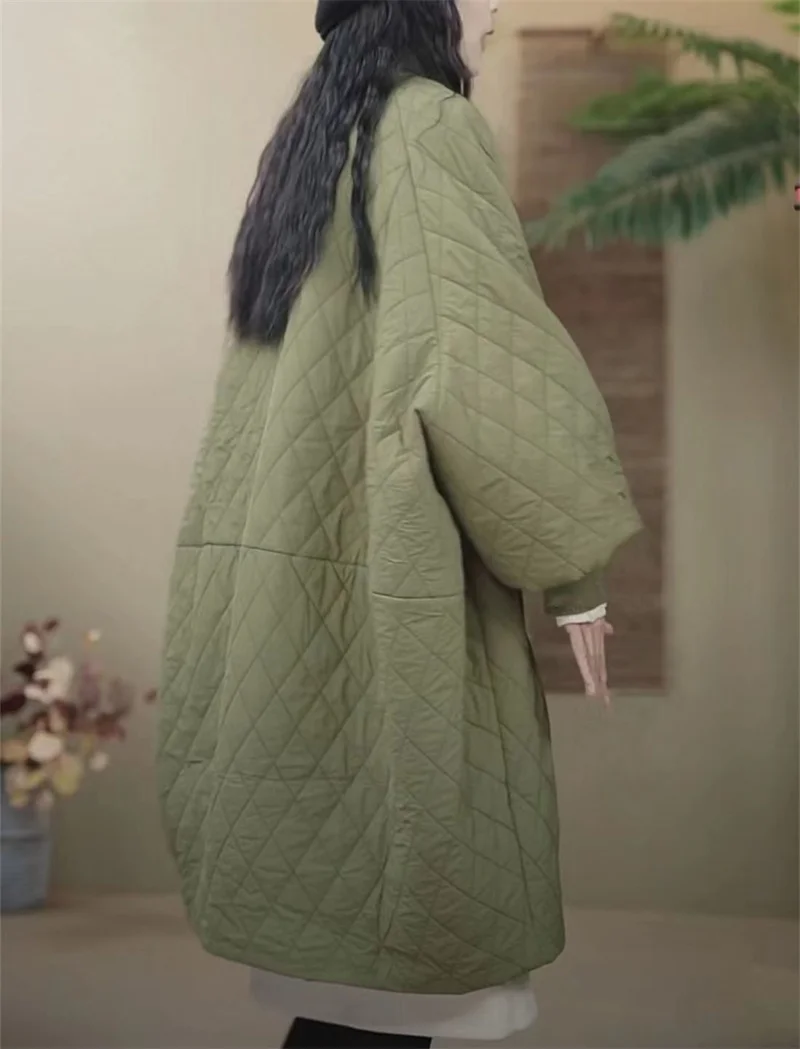 Oversized Diamond Plaid Down Cotton Jacket 2025 European Women Coat Long Lightweight Cotton Jacket Winter Parka New Coat Female