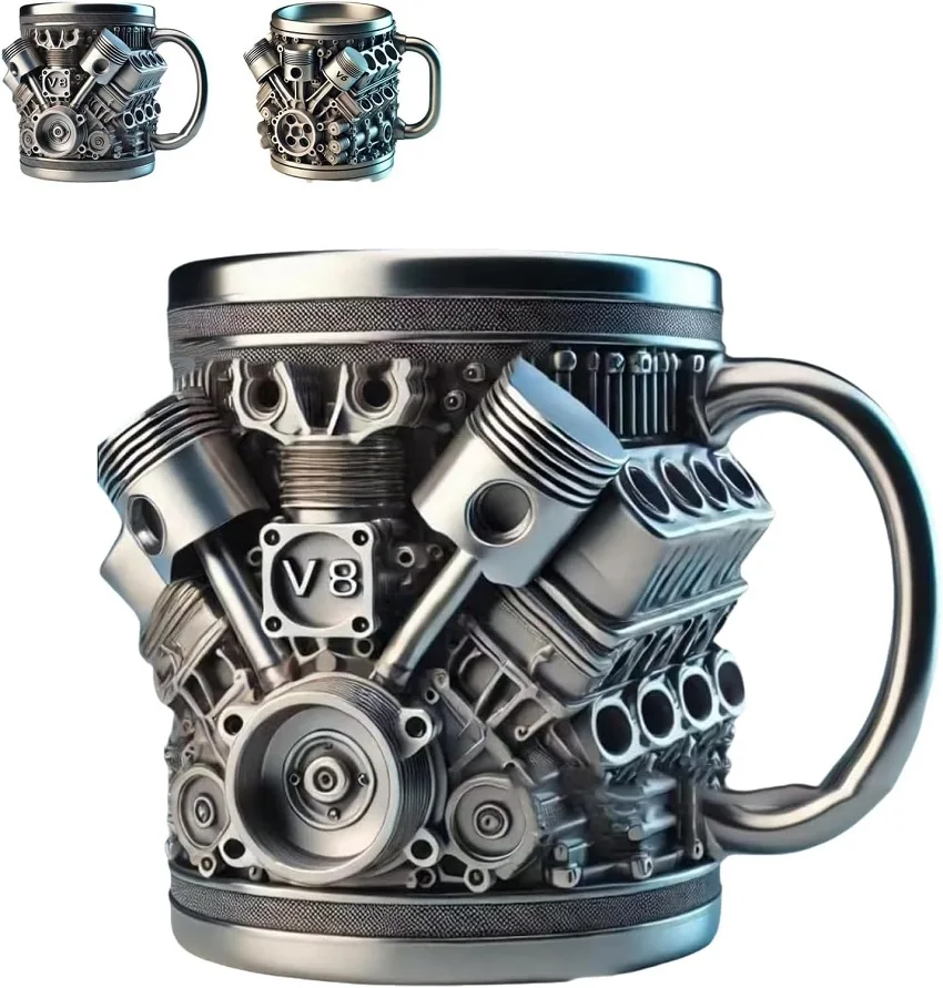V8 Engines Stainless Steel Cup Personalized  Stainless Steel Coffee Mug Double-Wall Insulated 15oz for Car Enthusiasts