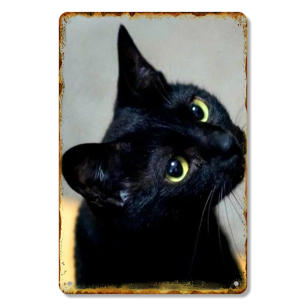Vintage Black Cat Metal Wall Art - Rustic Farmhouse Decor with Elegant feline, Pre-Drilled Holes for Easy Hanging - Perfect for