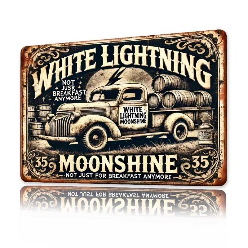 Room Decor  Vintage White Moonshine Metal Tin Sign,  , Rustic Automotive Wall Art, Iron Poster for Bathroom, Kitchen, Dining, Be