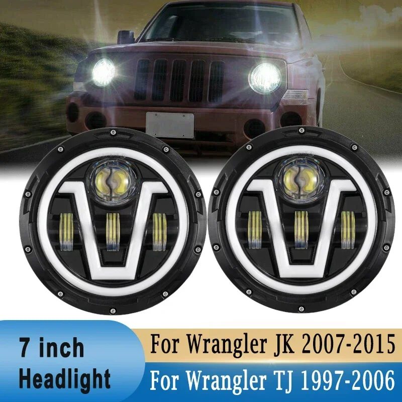 7inch LED Headlight H4 Hi/Lo Beam DRL Truck Headlamp For Jeep Wrangler TJ 1997-2006 for Wrangler JK 2007-2015 for Hummer H1&H2