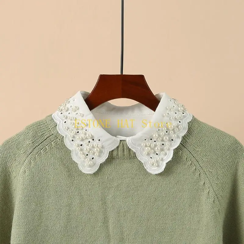 49mf bắt chước viên ngọc trai đính cườm cho phụ nữ có thể tháo rời chiếc áo choàng trắng blouse rỗng