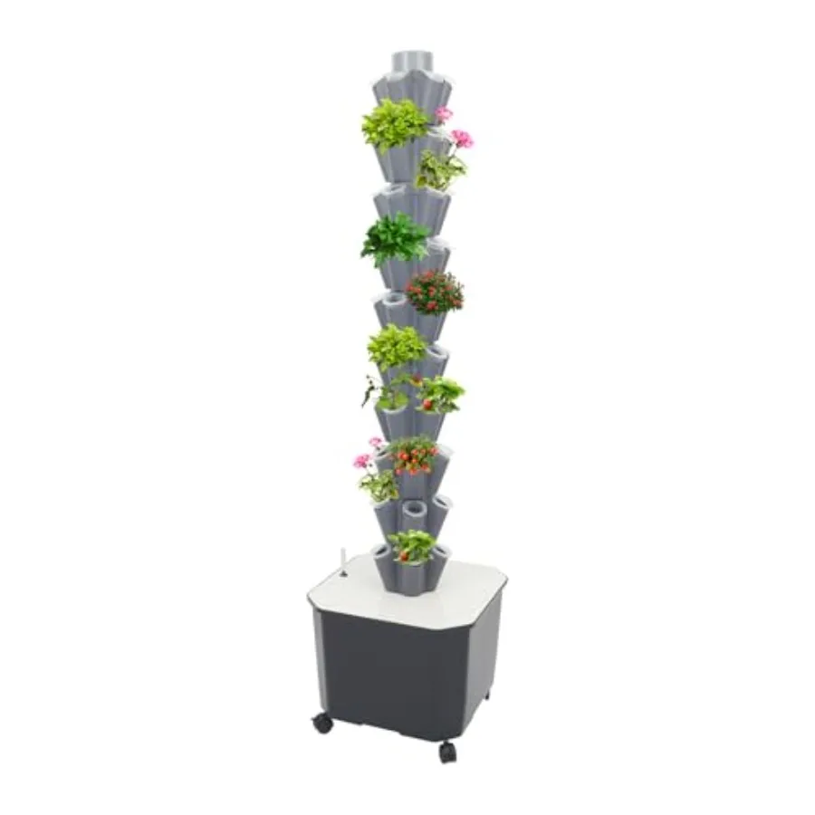 

10-Tier 50-Hole Vertical Hydroponic Growing System with Wheels Timer Indoor Outdoor Herb Garden Kit for Lettuce Strawberries Ve
