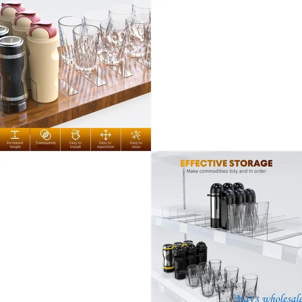 

Pack of 6 L Shaped Acrylic Shelf Organizers Shelf Dividers Light Weight For Neatly Arranging Small Items In Cabinets 448A