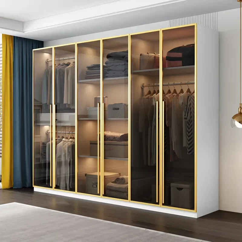 Modern wardrobes L shape with LED light walk in closets image 5