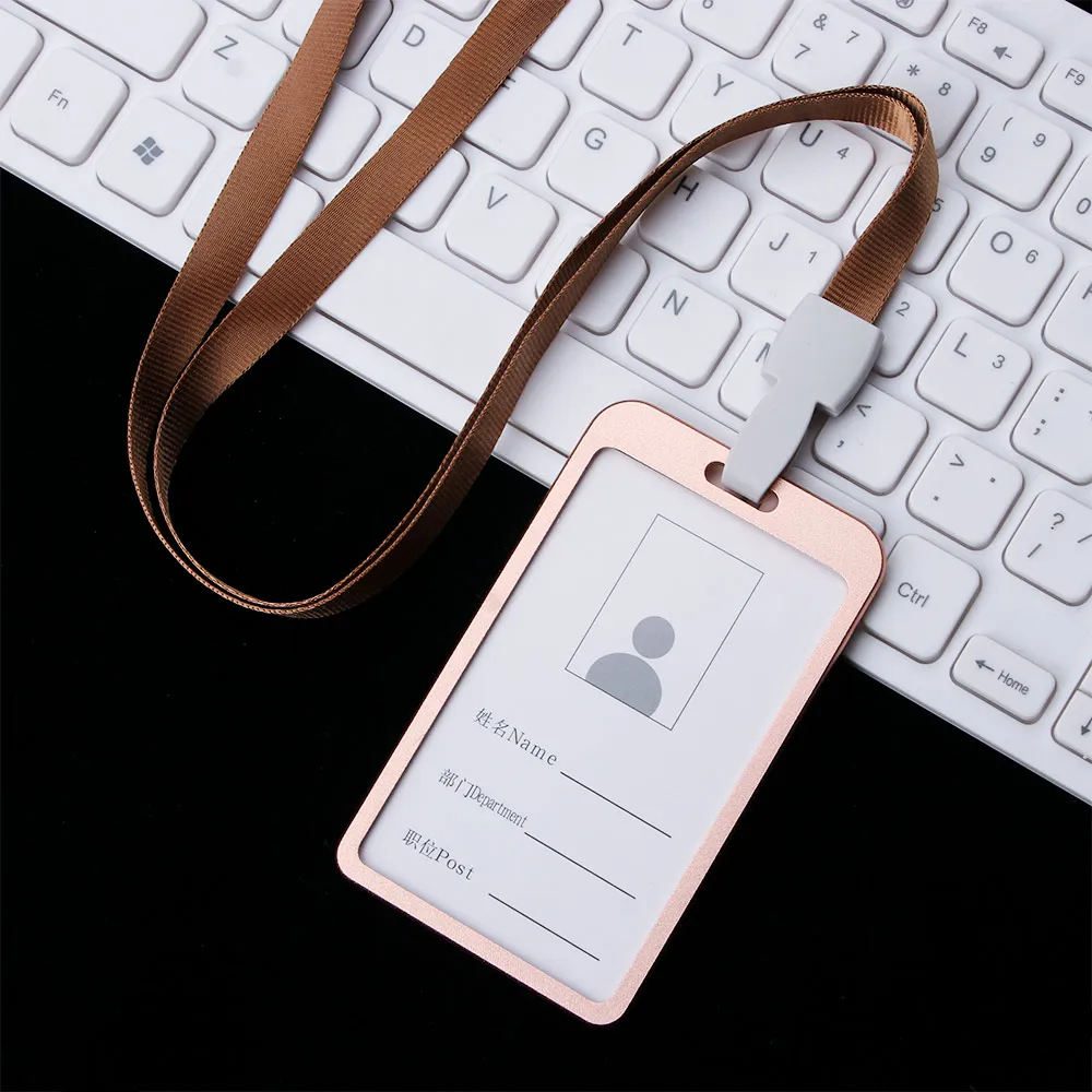 Aluminium Alloy ID Card Holder with Lanyard Business Office Supplies Secure Certificate Badge Pass Tag Case for Identity Work Se