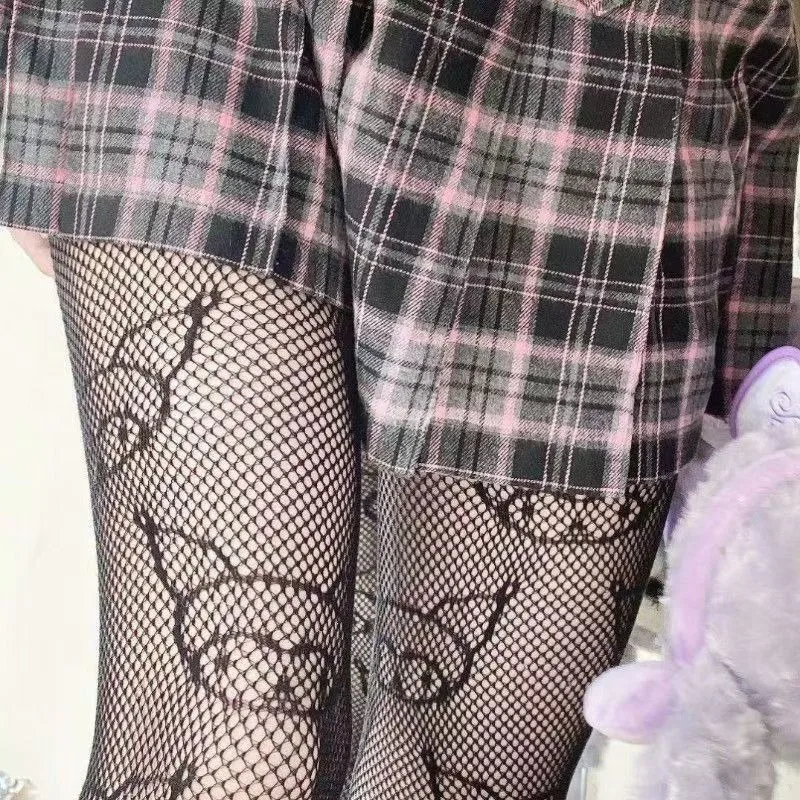 Cartoon Sanrio HelloKitty Girl Spicy Girl Black White SexyThin Ins Tide Lace Tights Pantyhose Lolita Bow Knot Fishnet Stockings