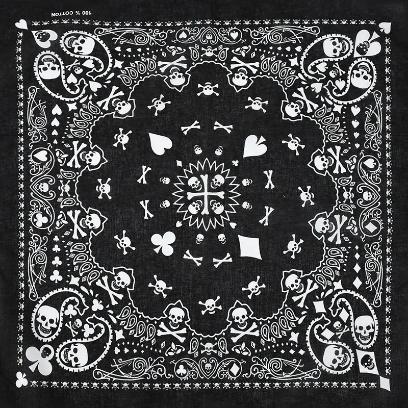 Skull Pattern Design Square Scarf Cotton Bandana Fashion Hip Hop Style Gothic Ghost Head Print Unisex Neck Scarves Headscarf Tie