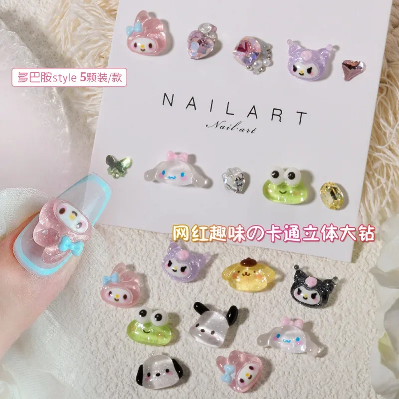 20pcs Miniso Sanrio Nail Charms Cartoon Hello Kitty Resin Nail Accessories for Diy Cute Mini Frog Kuromi Nail Art Jewelry