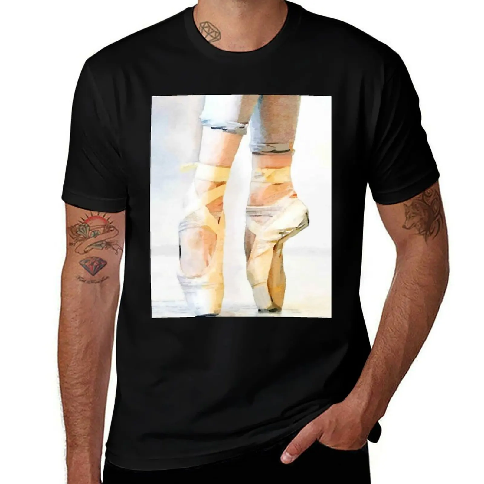 Ballerina En Pointe: a Ballet Dancer Watercolor Print T-Shirt Plus Size Street Style Tee T-Shirt