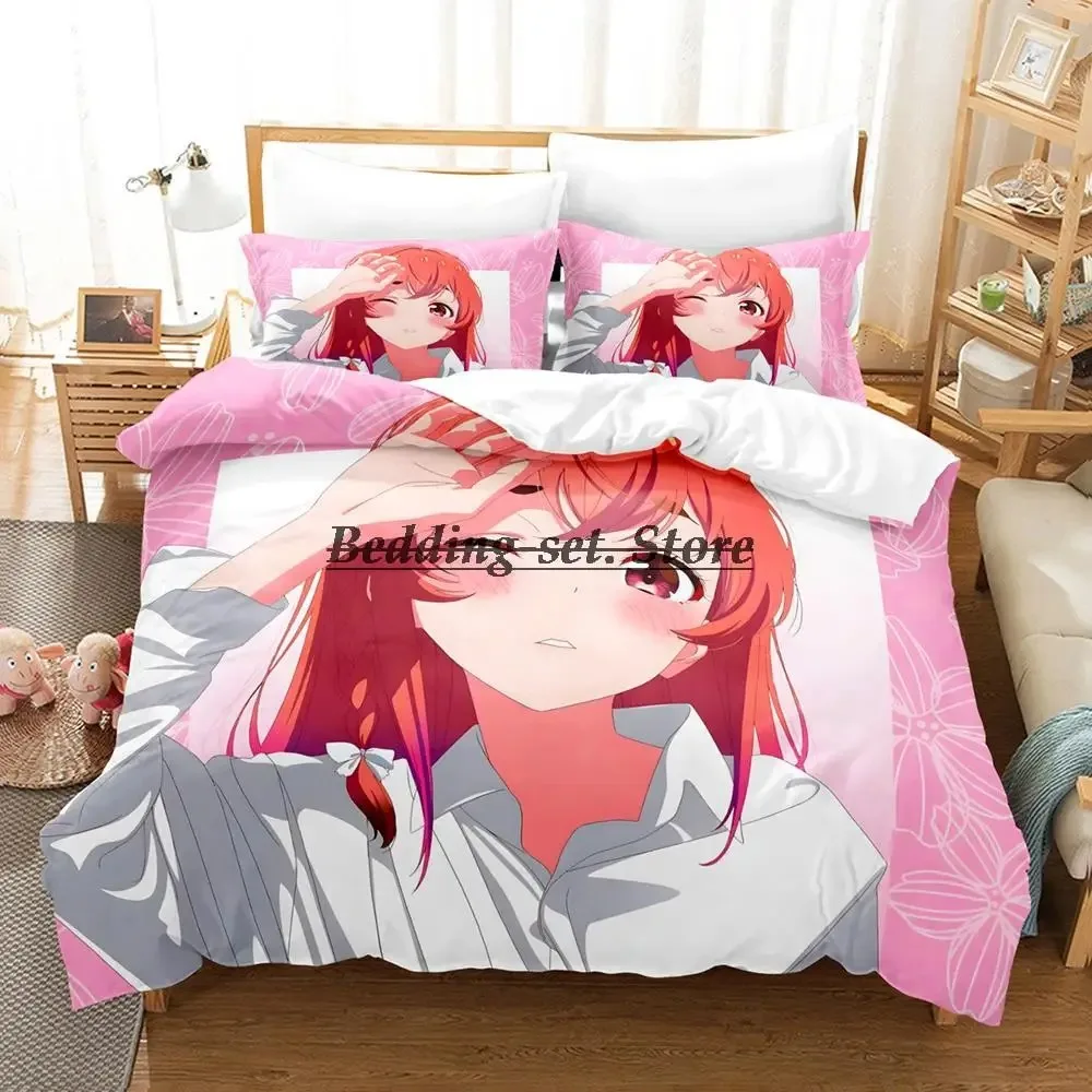 

2023 Kanojo Okarishimasu Bedding Set Single Twin Full Queen King Size Bed Set Aldult Kid Bedroom Duvetcover Sets Anime Bed