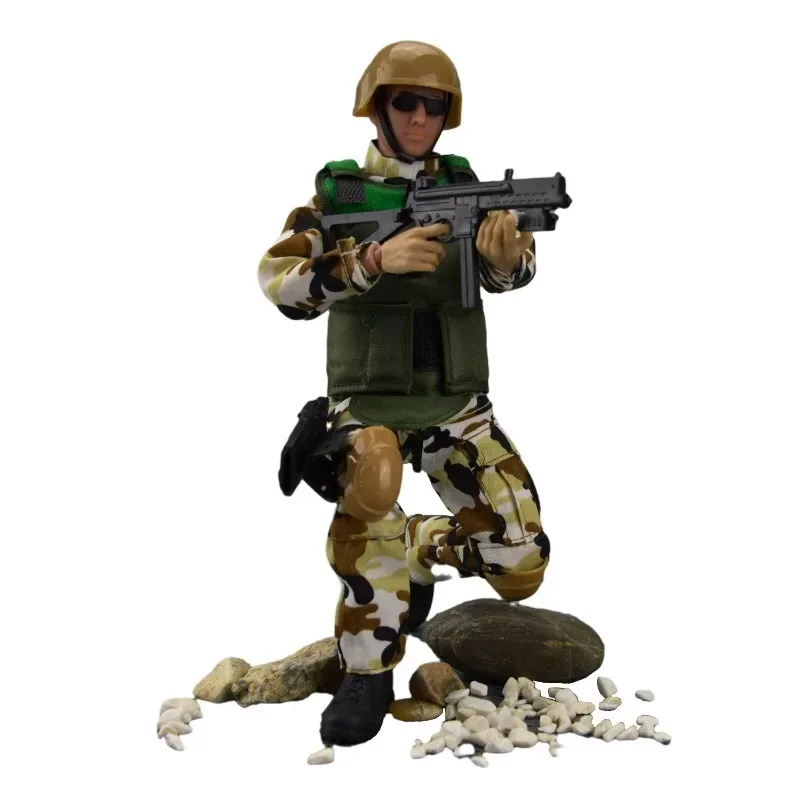 1/6 skala SWAT latające tygrysy zespół pustynny kamuflaż zestaw broni wojskowej figurki Model zabawki dla 12 "lalka ozdoba prezent