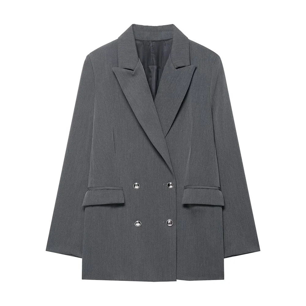 

Женская одежда в европейском и американском стиле, новая модная универсальная однотонная утягивающая двубортная куртка с длинными рукавами