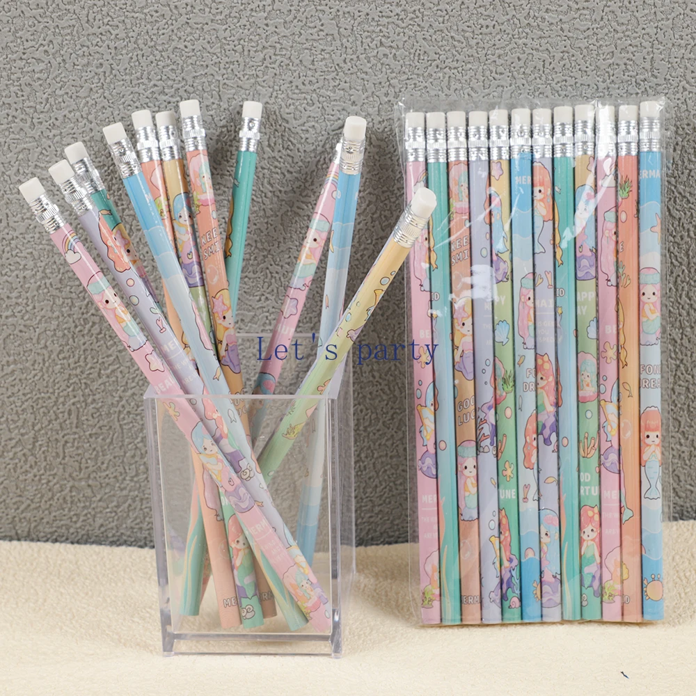 24Pcs Cartoon Unicorn Mermaid HB Writing Painting Pencils for Kids Birthday Party Favors Stationery Gift Bag Pinata Fillers