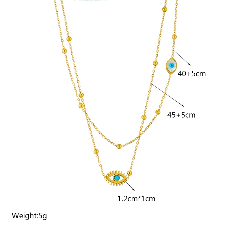 LAMENGLY 316L Stainless Steel Multilayer Blue Stone Eye Pendant Necklace For Women Fashion Girls 2in1 Chain Jewelry Gifts Collar