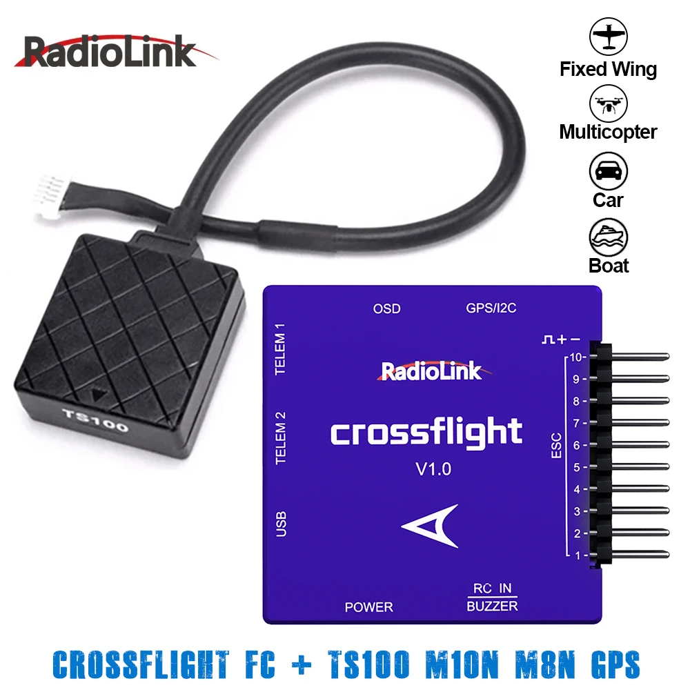 

Контроллер полета Radiolink Crossflight 2-12S 10 ШИМ FC с OSD TS100 M10N M8N GPS