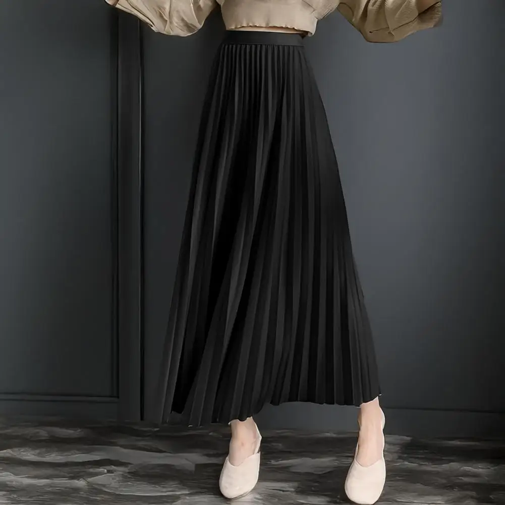 Women High Waist Pleated Skirt Tummy Control A Line Figure Flattering Slimming Sculpted Midi Length Solid Dressy Office Wear