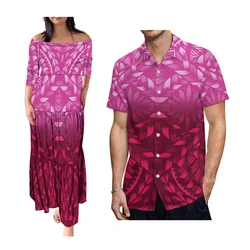 Samoa Couple Suit Matching Polynesian Men Shirt Loose Daily Hawaii Ladies Cake Dress Cute Pacific Islands Clothing Customizable