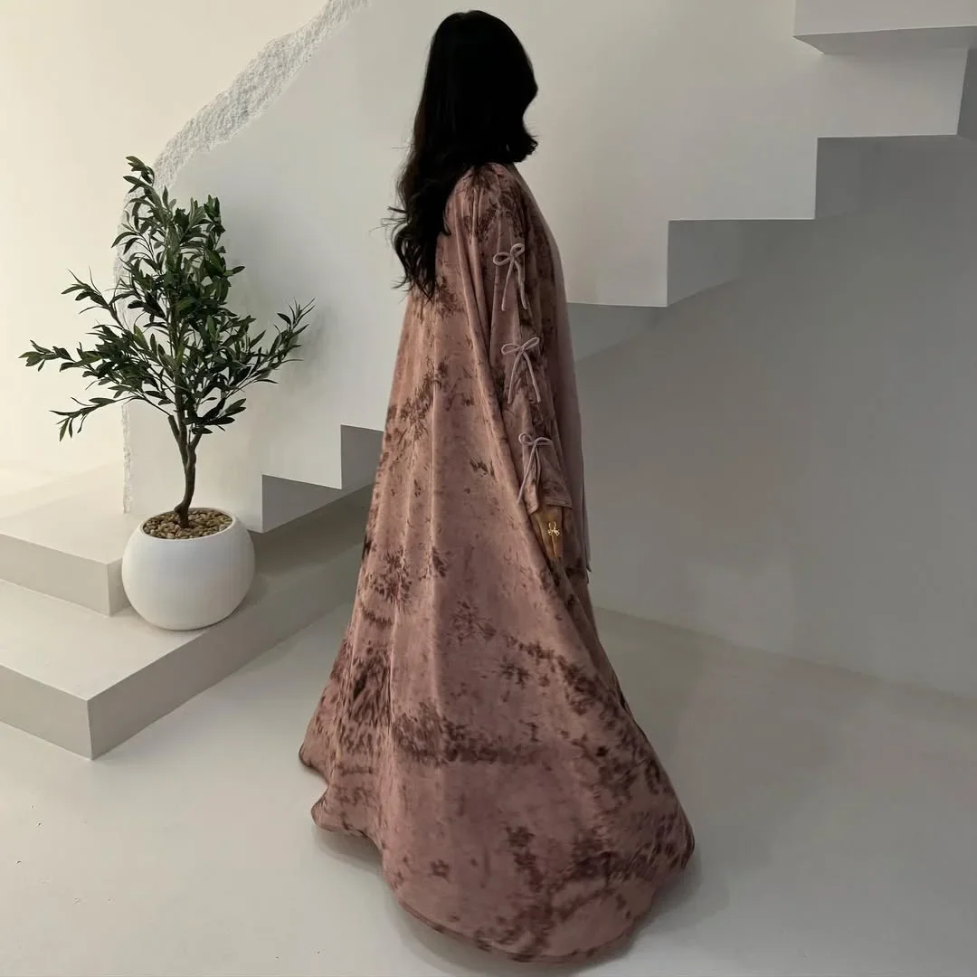 

Chiffon Print with Headscarf Fashion Women's Wear Muslim Two-piece Summer Casual Coat Abaya Robe
