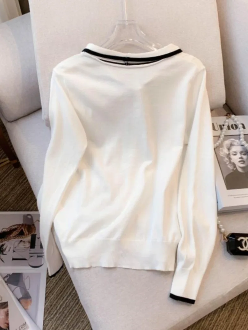 Women Shirts Bow Panelled Knitted Sweet Casual Long Sleeve Underlay Autumn Daily Korean Fashion Popular Classic Chic Ins Gentle