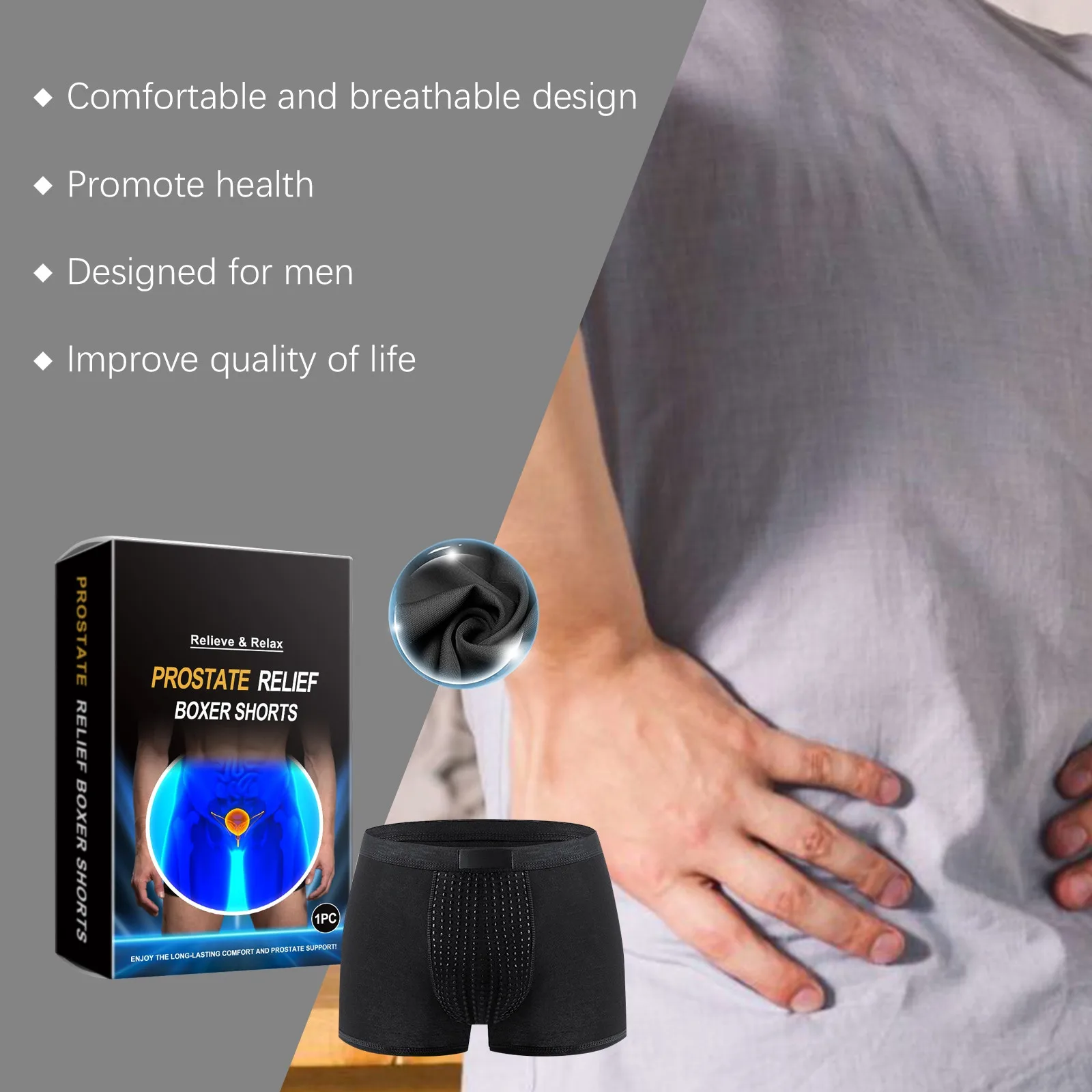 Comfortable Boxer Shorts Prostate Relief Trendy Black Underwear Supportive Mens Briefs Breathable Wellness Garment 2026 Care T1