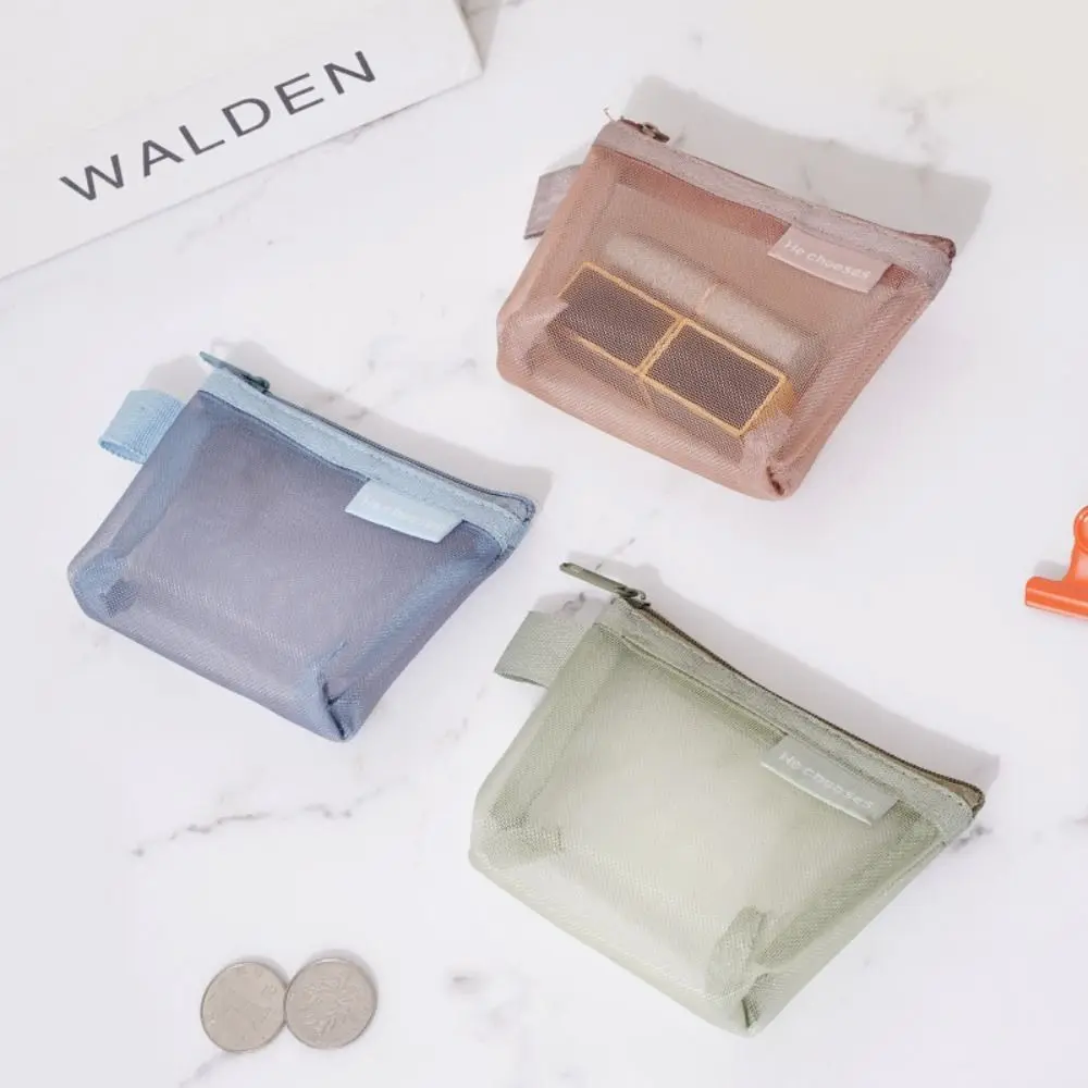 Change Storage Bag Clear Mesh Bag Small Item Bag Data Cable Storage Bag Mini Coin Purse Solid Color Sanitary Napkin Storage Bag
