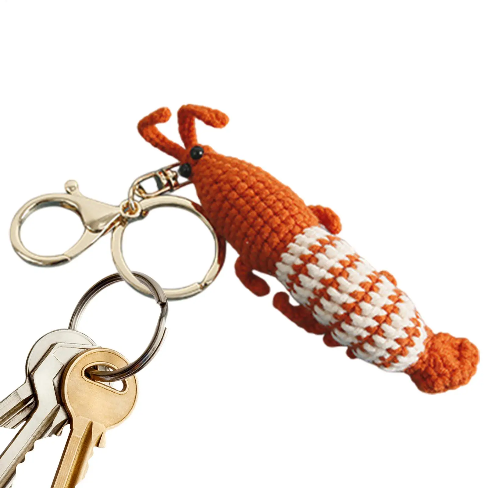 Cute Shrimp Charm Keychains Mini Hand Knitted Car Keyring Lovely Backpack Handbag Pendant Couple Keyholder