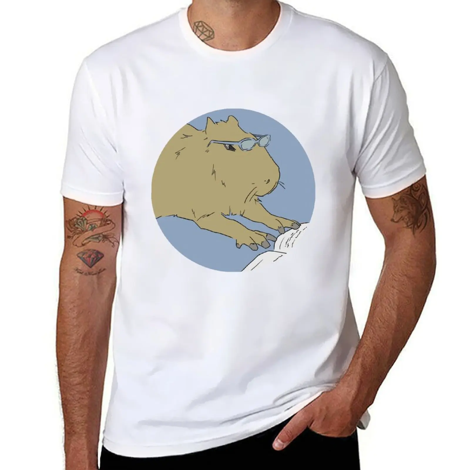 

Capybara Reading a Book (BLUE) T-Shirt t shirts for man graphic tees t shirts for man pack cotton T-Shirt