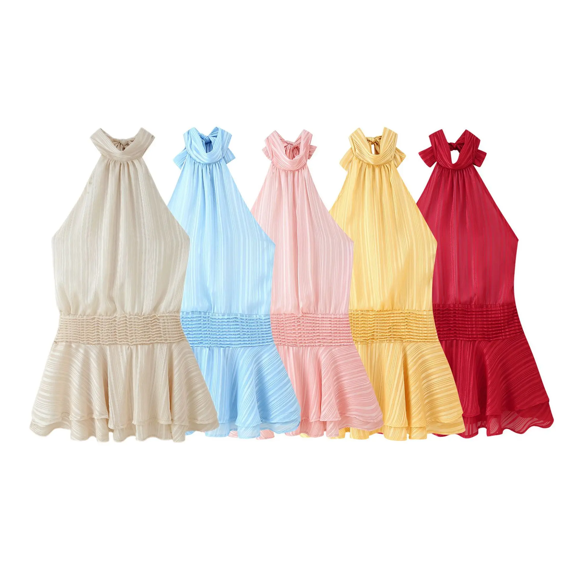 여성 의류 파티 드레스 여성용 스타일리시 홀터넥 새틴 우아한 파티 드레스 우아하고 시크한 여성 이브닝 드레스 의류