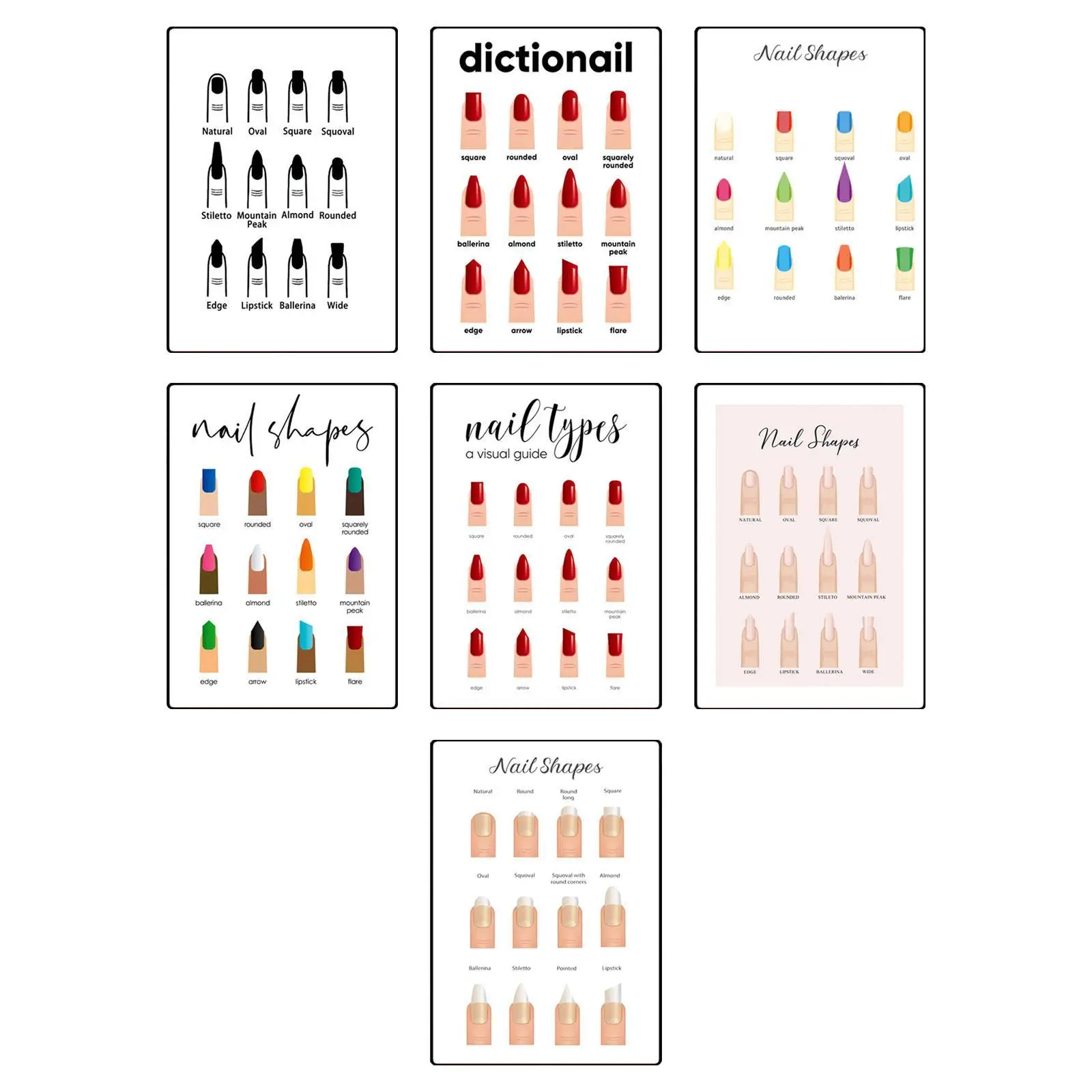 Nail Art Display Guide for Professionals - Nail Shape Chart Poster 30x40cm