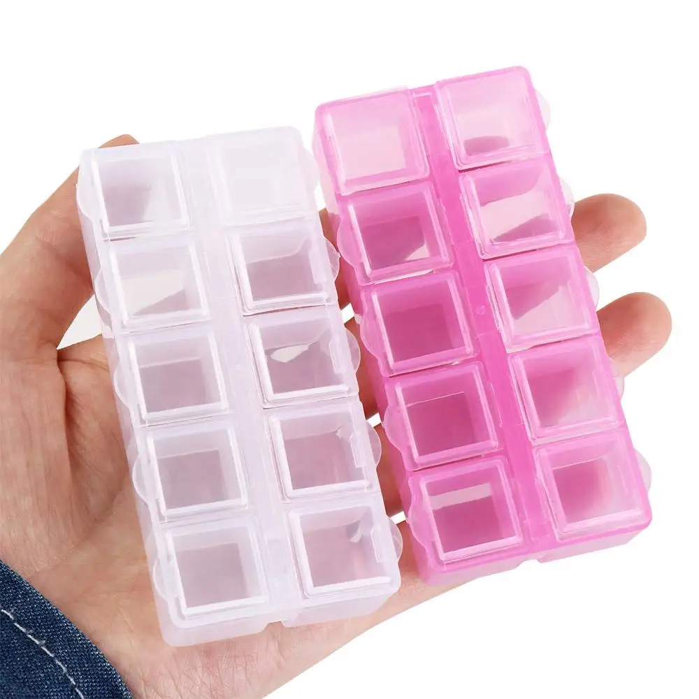 Fishing Tackles Transparent Bead Organizer Plastic Rectangle 10 Grid Square Box Pink Transparent Jewelry Box Girls