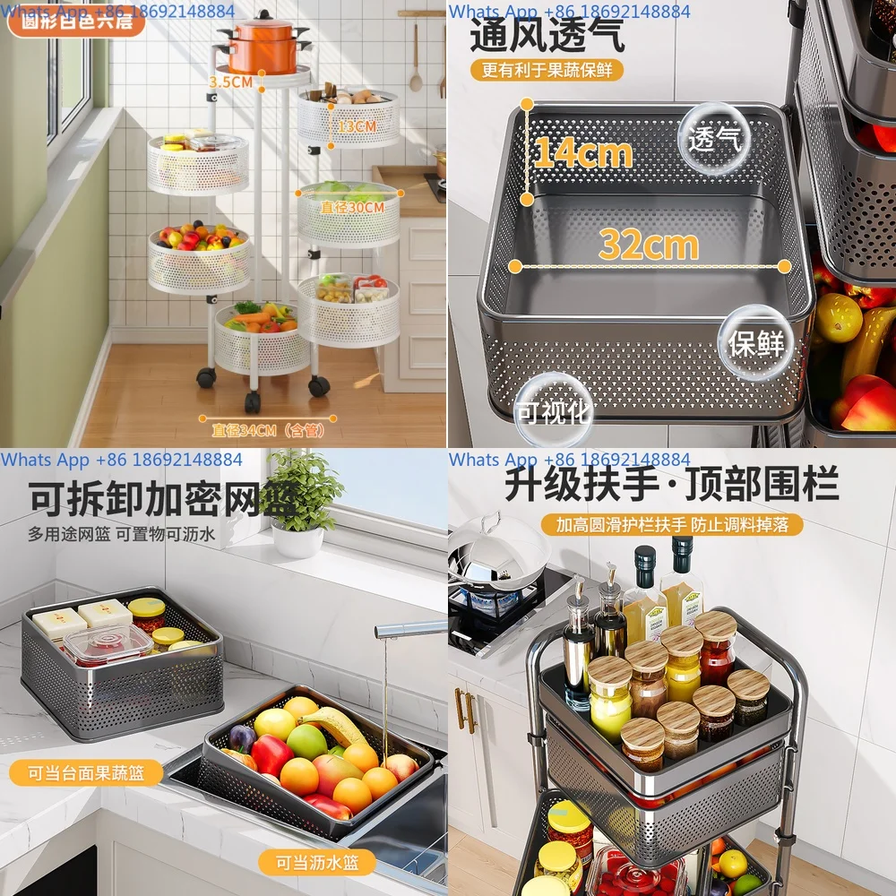 

Kitchen, living room, bedroom, six floors, white square rotating fruit tray, trolley, multi-layer storage rack