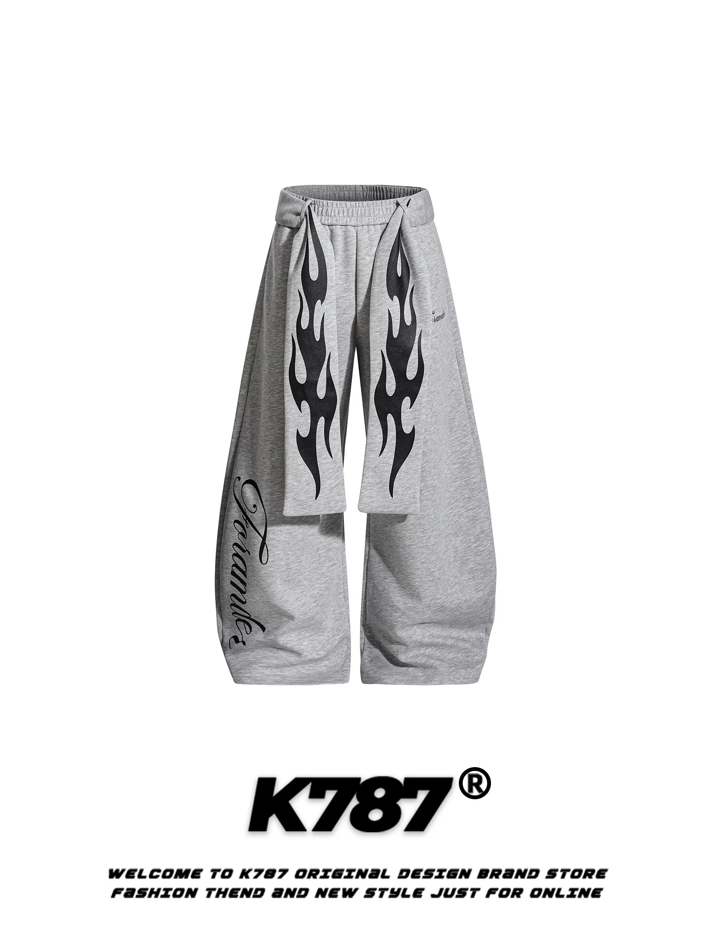 

Брюки K787 в американском уличном стиле с вышивкой в виде пламени, свободные спортивные танцевальные брюки с широкими штанинами, унисекс, повседневные, свободного кроя