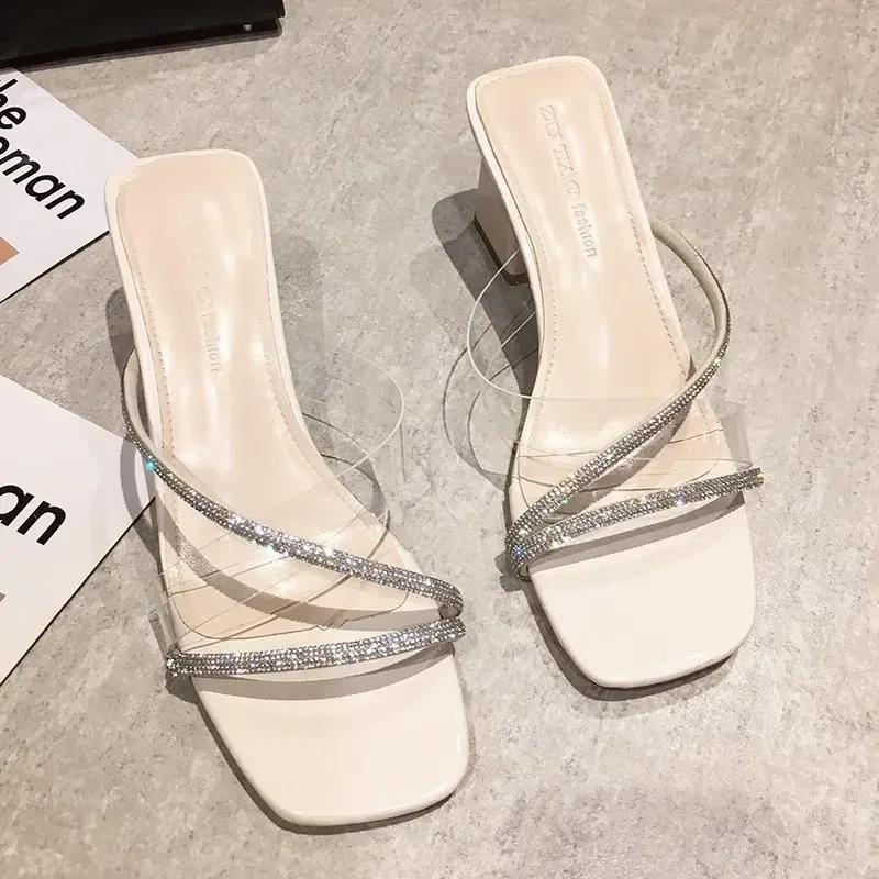 

2025 New Women Sandals Shoes Transparent Crystal Sandals Woman Summer Wear Fashion Fairy Wind Sandals Thick Heels Shoes Ladies