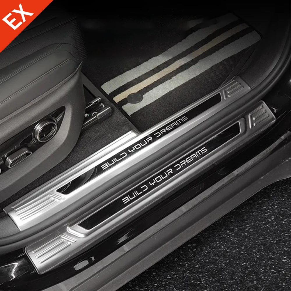 ل BYD Sealion 7 أسد البحر 07 2024-2025 عتبة باب السيارة لوحة بالية ترحيب دواسة حماية الفولاذ المقاوم للصدأ أسود/فضي مقبلات