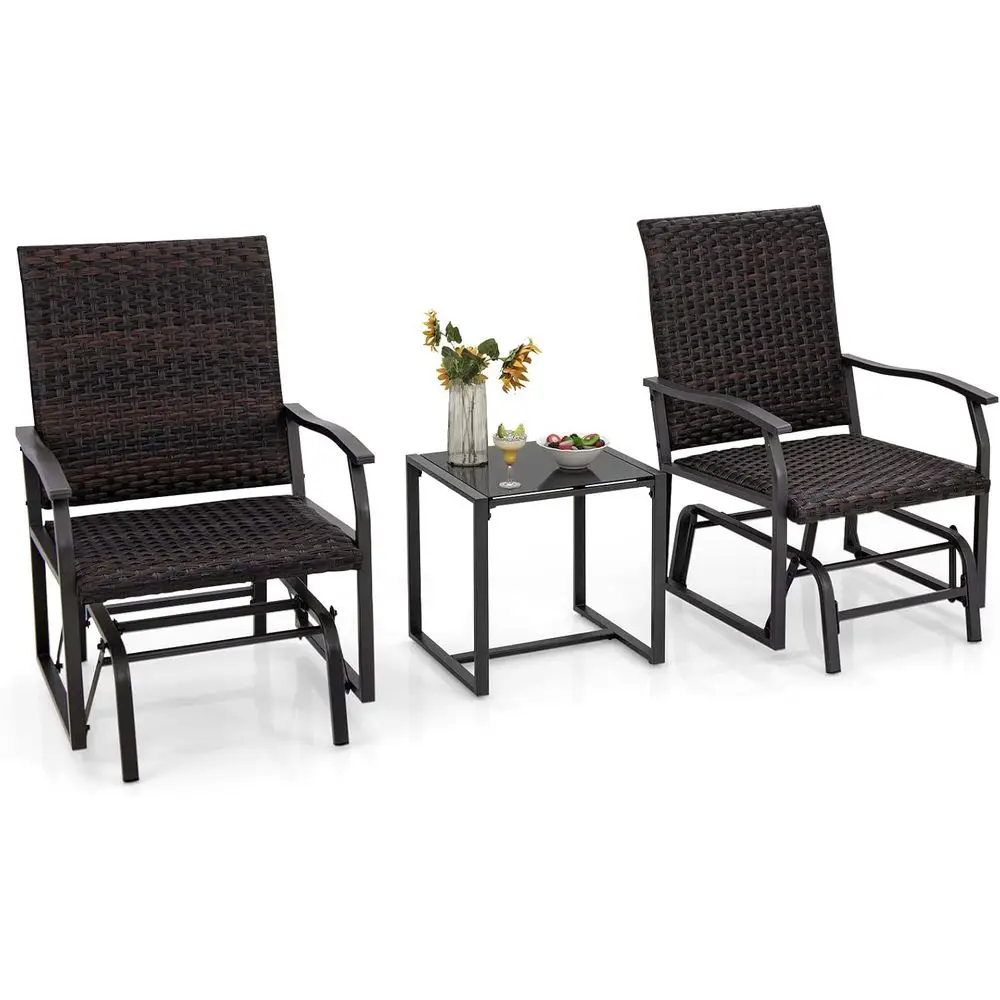 

Всепогодный плетеный комплект садовой мебели из 3 предметов: качели-глайдер, кофейный столик из закаленного стекла и быстросохнущие подушки для отдыха на открытом воздухе