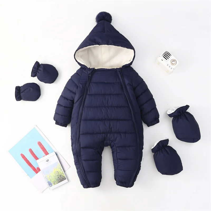 Newborn Winter Jumpsuits Baby Outdoor Thick Plush Warm Down Romper Infant Daily Comfortable Hooded Windproof Thermal Overalls