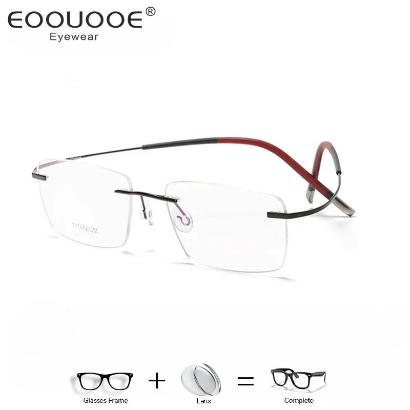 New Ultra-light 100% Titanium Reading Optical Lenses Frame Simple Rimless Glasses Myopia Customized Prescription Glasses Men