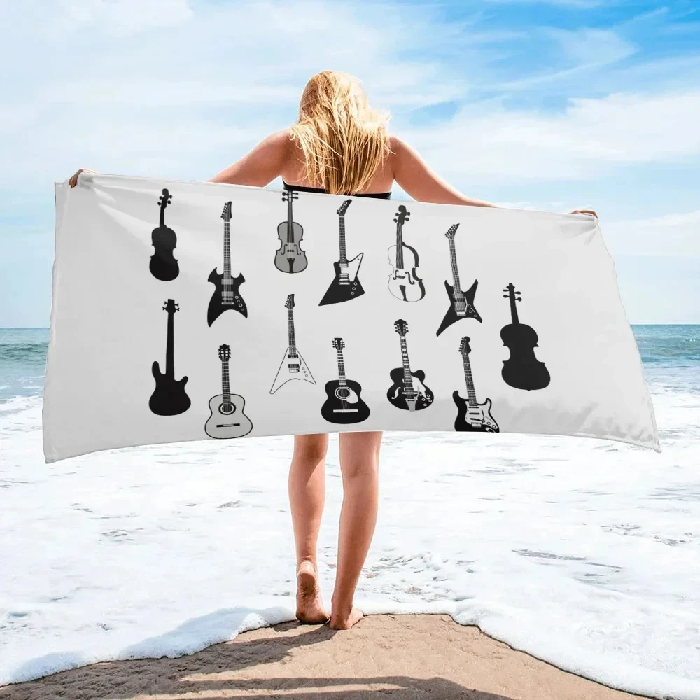 Electric Guitar Music Beach Towel Bathroom Accessories Microfiber Quick-Dry Bath for Travel Camping Gym Yoga Mat Men Women