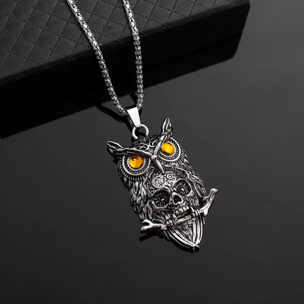 Dark Punk Gothic Skull Owl Retro Alloy Pendant Necklace Personality Men Hip Hop Pendants Jewelry Fashion Necklace Accessory