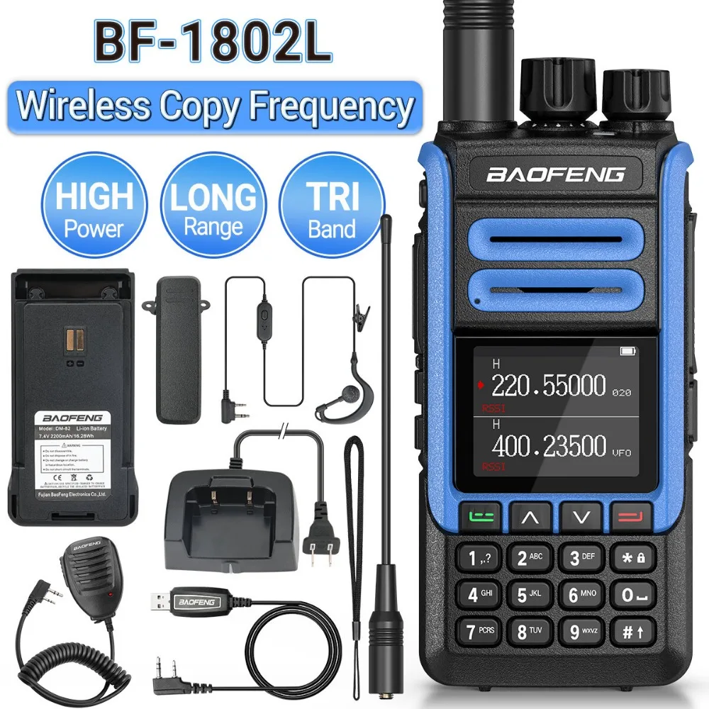 Baofeng BF-1802L 999 saluran nirkabel, Walkie Talkie jarak jauh NOAA saluran cuaca Ham Radio dua arah