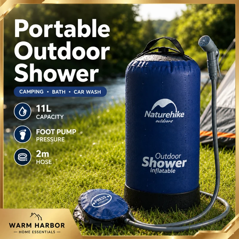 Naturehike 11l Pvc Pressure Shower With Foot Pump Portable Camping Shower System Multifunctional Bath Car Wash Tent Travel Tool